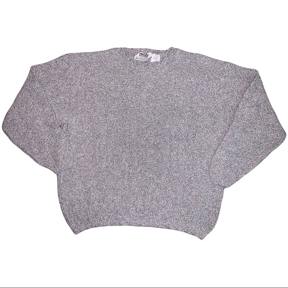 Vintage 90s Square Knit Grey & White Marl Oversized Sweater - Picture 1 of 5